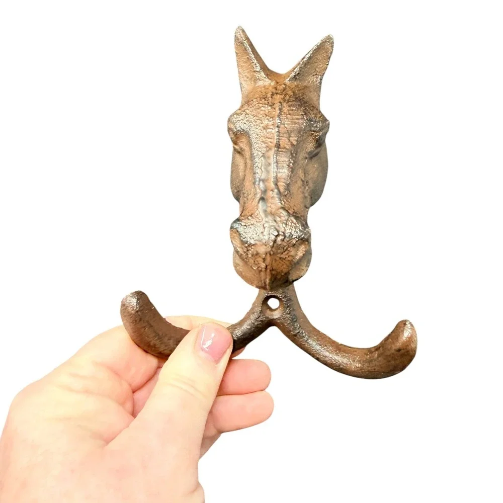 Cast Iron Horse Head Double Wall Hook Rustic Equestrian Cottage Farmhouse Decor